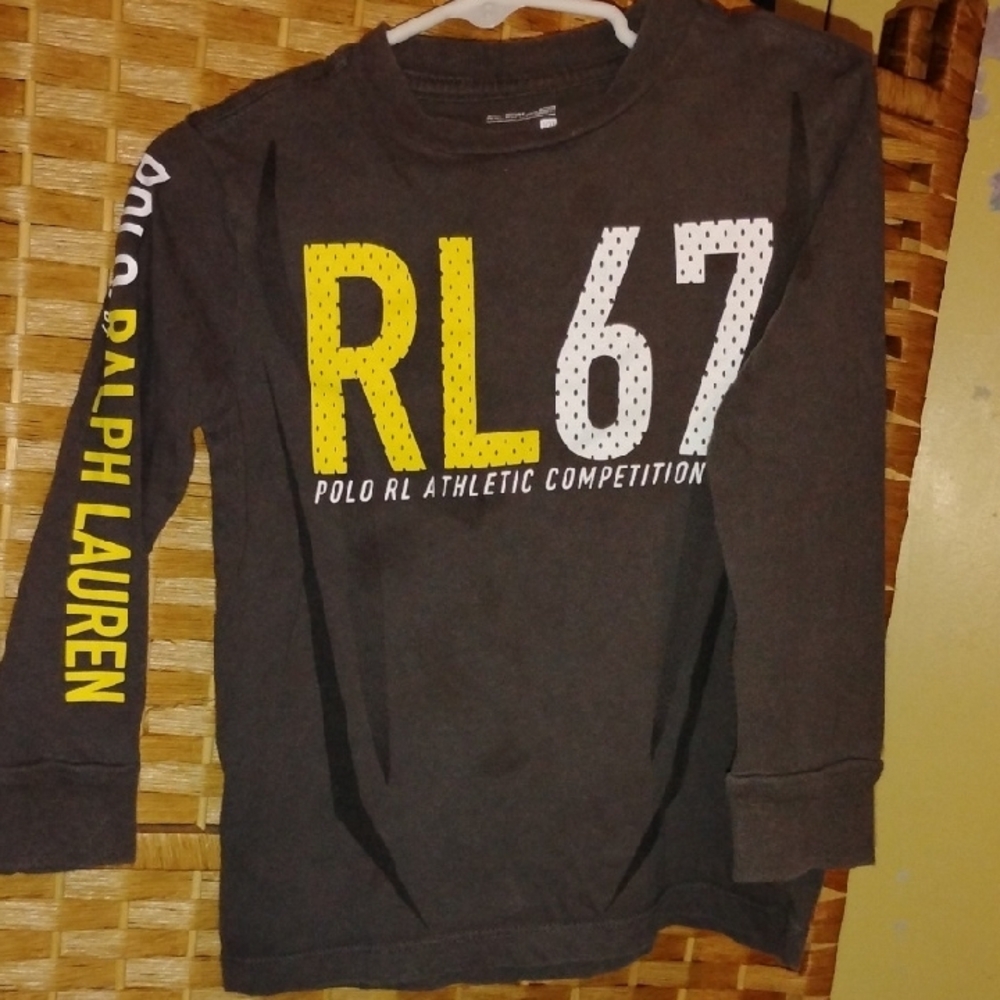 Polo by Ralph Lauren Kids Gray Long Sleeve Tee with Yellow and White Accents - Picture 4 of 5